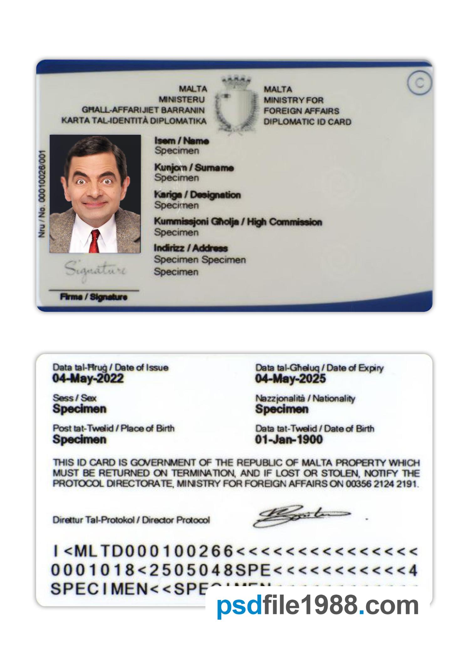 Malta Diplomatic ID Card